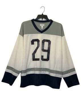 Arizona Jean Company V-Neck Hockey Jersey White Gray Black Sporty Casual Preppy